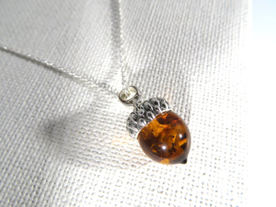 Sterling Silver Acorn Amber Necklace