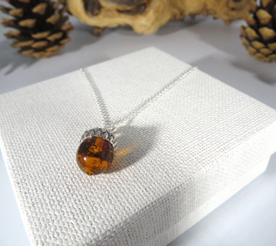 Sterling Silver Acorn Amber Necklace