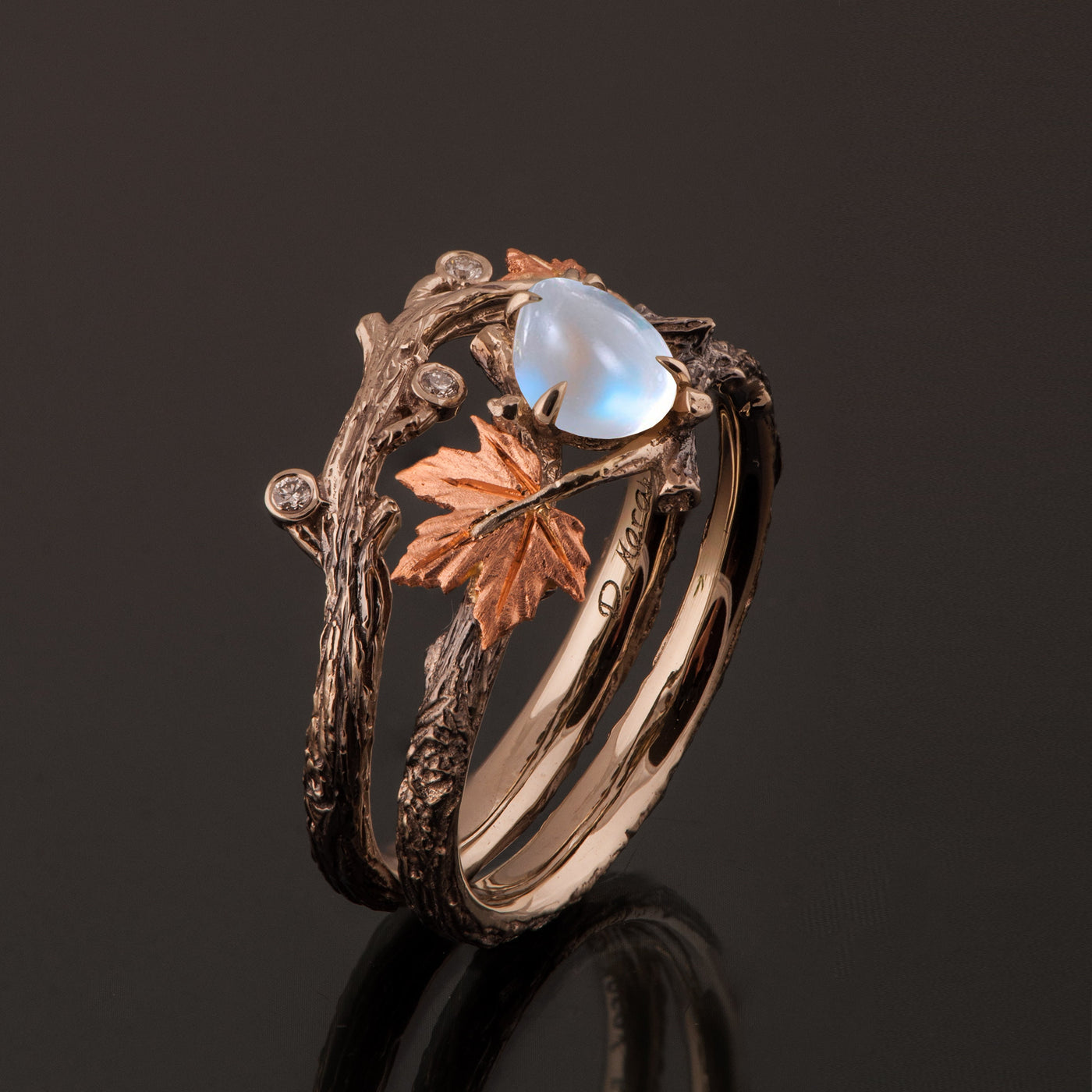 Twig And Leaf Moonstone Engagement Ring