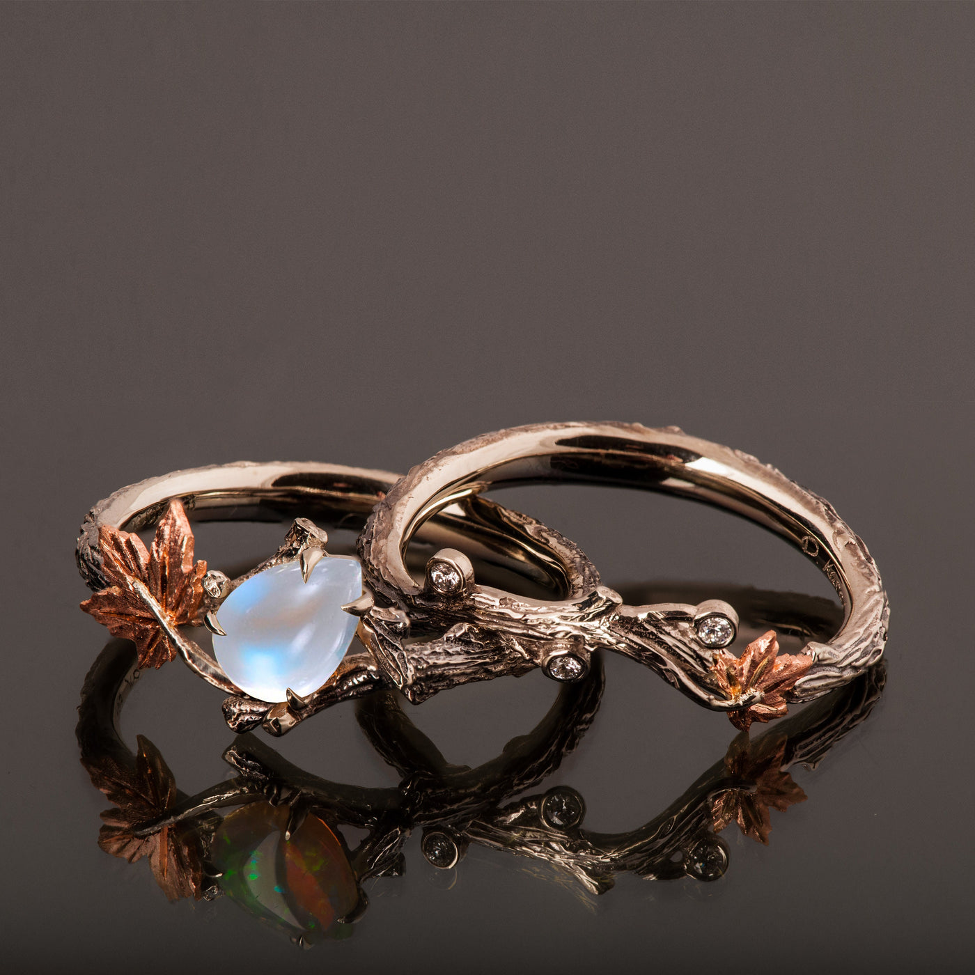Twig And Leaf Moonstone Engagement Ring