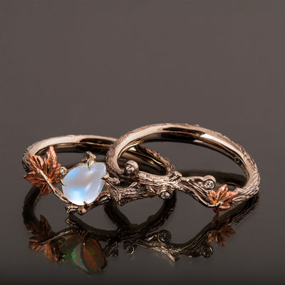 Twig And Leaf Moonstone Engagement Ring