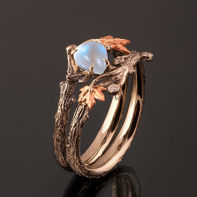 Twig And Leaf Moonstone Engagement Ring