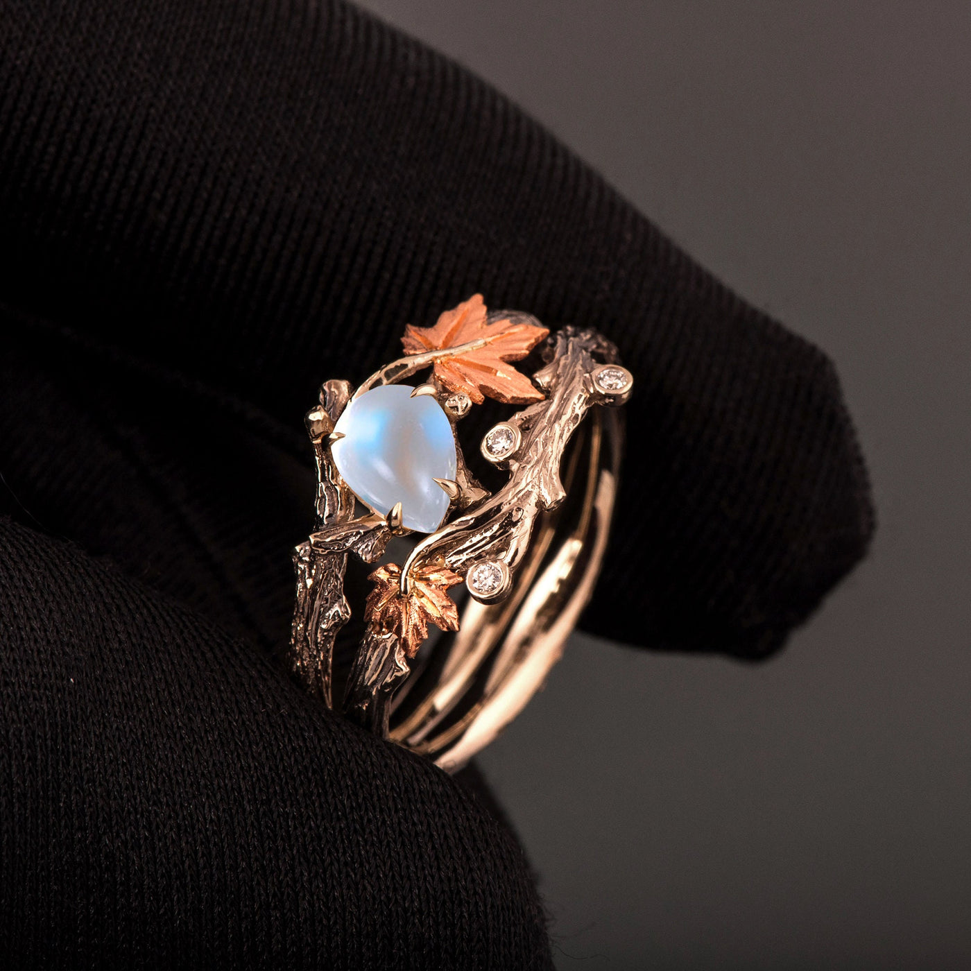 Twig And Leaf Moonstone Engagement Ring