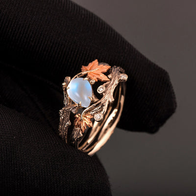 Twig And Leaf Moonstone Engagement Ring