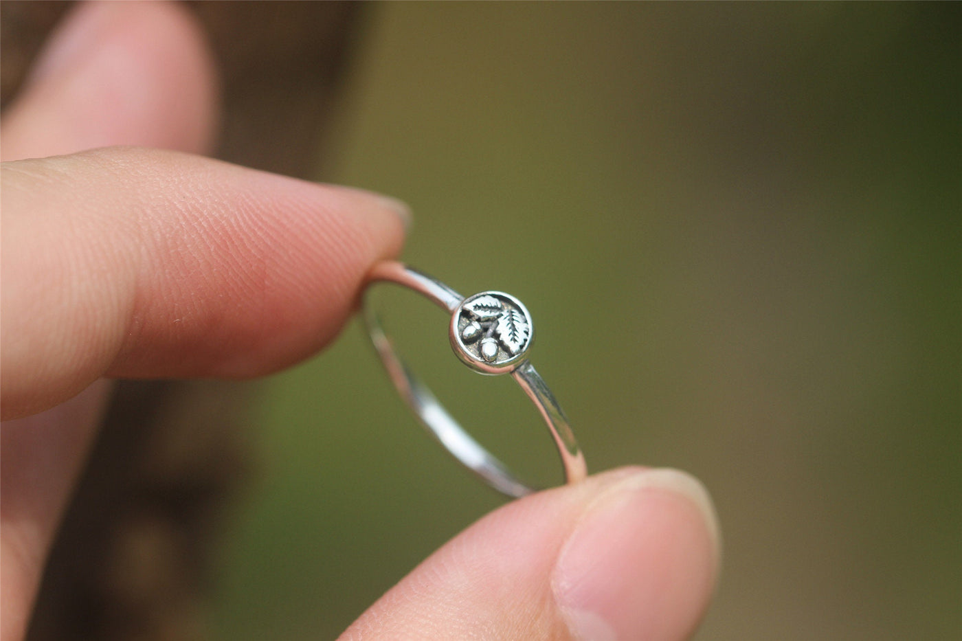 Solid 925 Silver Oak Ring