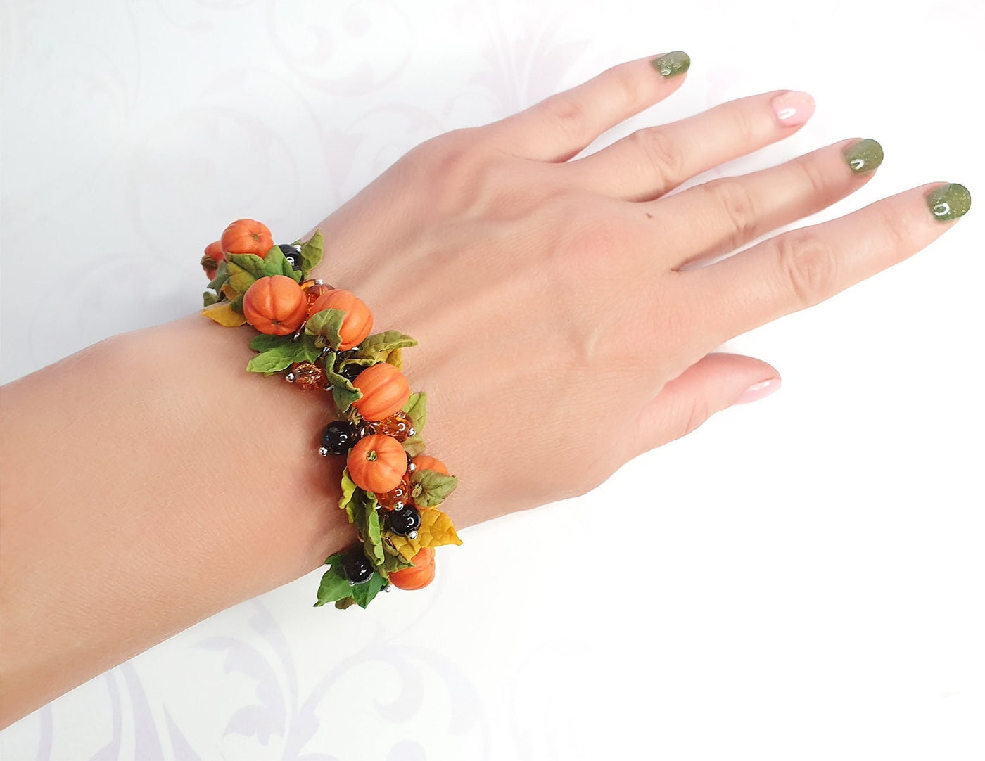 Halloween Pumpkin Bracelet & Earrings Set