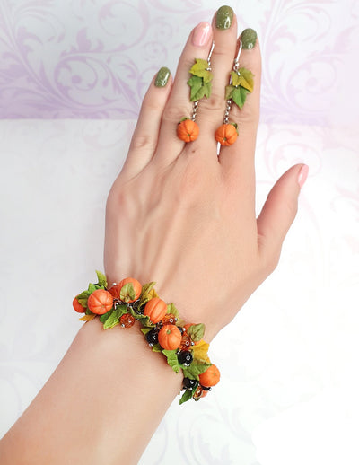 Halloween Pumpkin Bracelet & Earrings Set