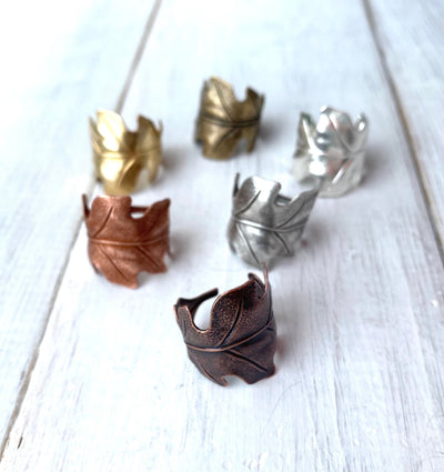 Adjustable Copper Oak Leaf Ring Autumn Jewelry