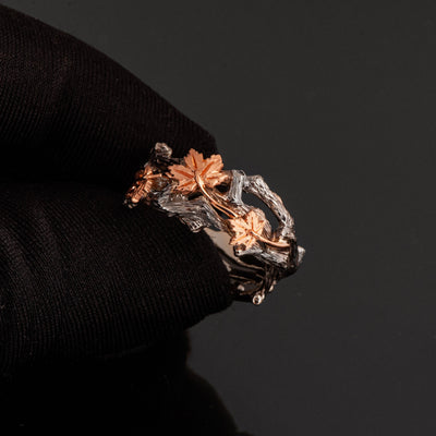 Gold Twig Maple Leaf Wedding Band: Two-Tone