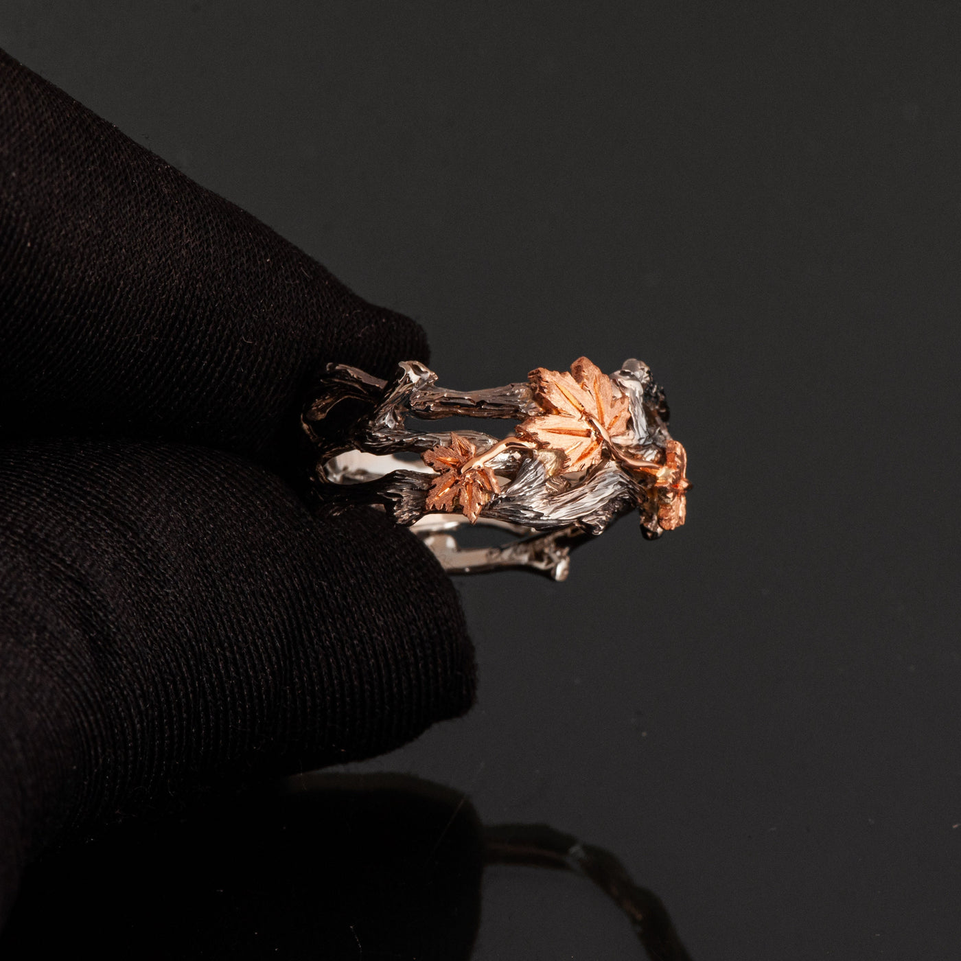 Gold Twig Maple Leaf Wedding Band: Two-Tone