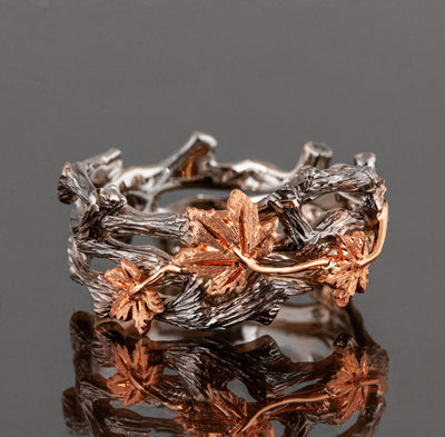 Gold Twig Maple Leaf Wedding Band: Two-Tone