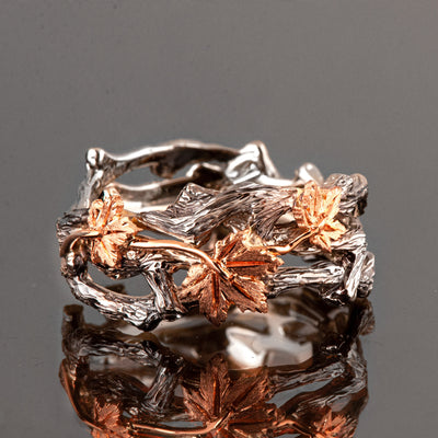 Gold Twig Maple Leaf Wedding Band: Two-Tone