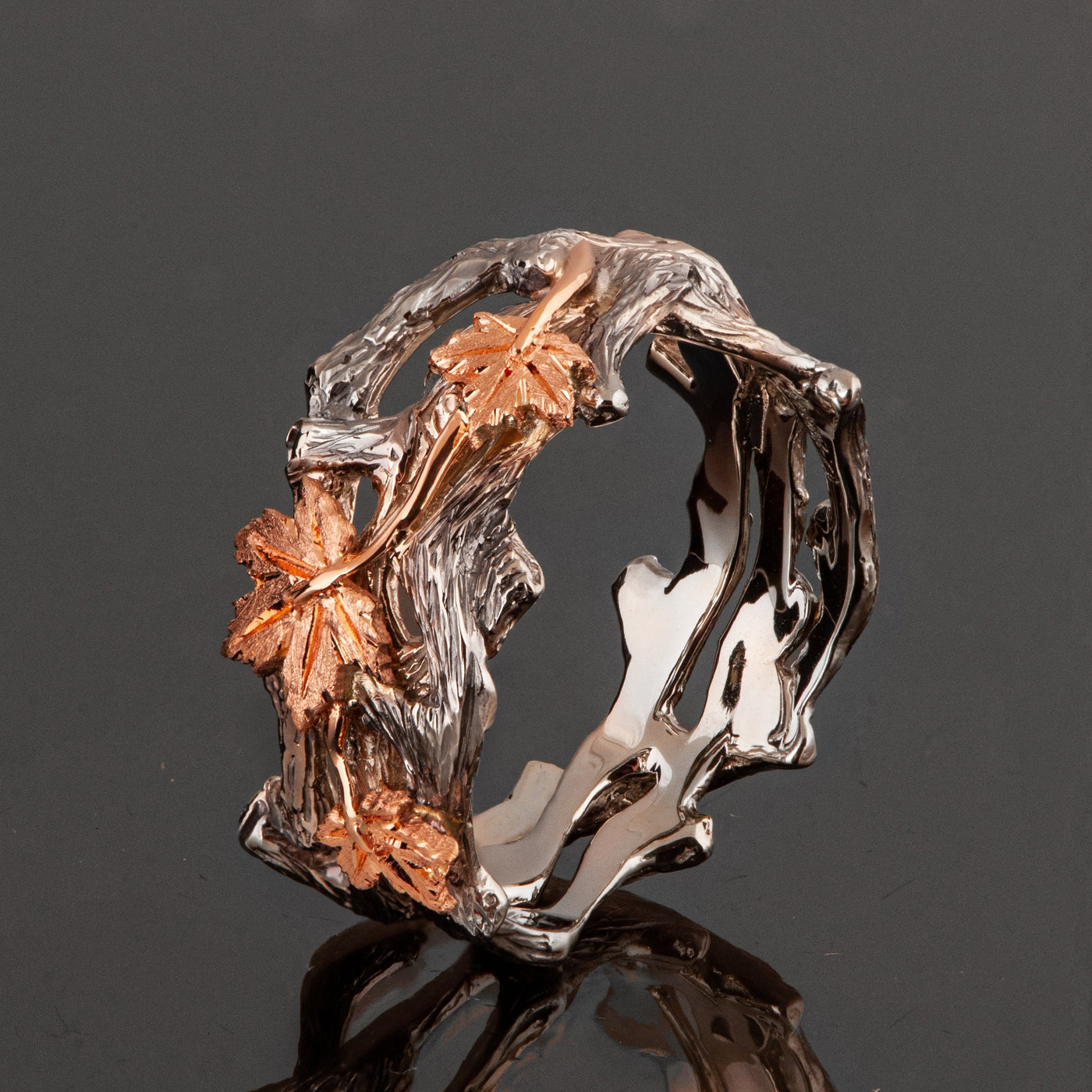 Gold Twig Maple Leaf Wedding Band: Two-Tone