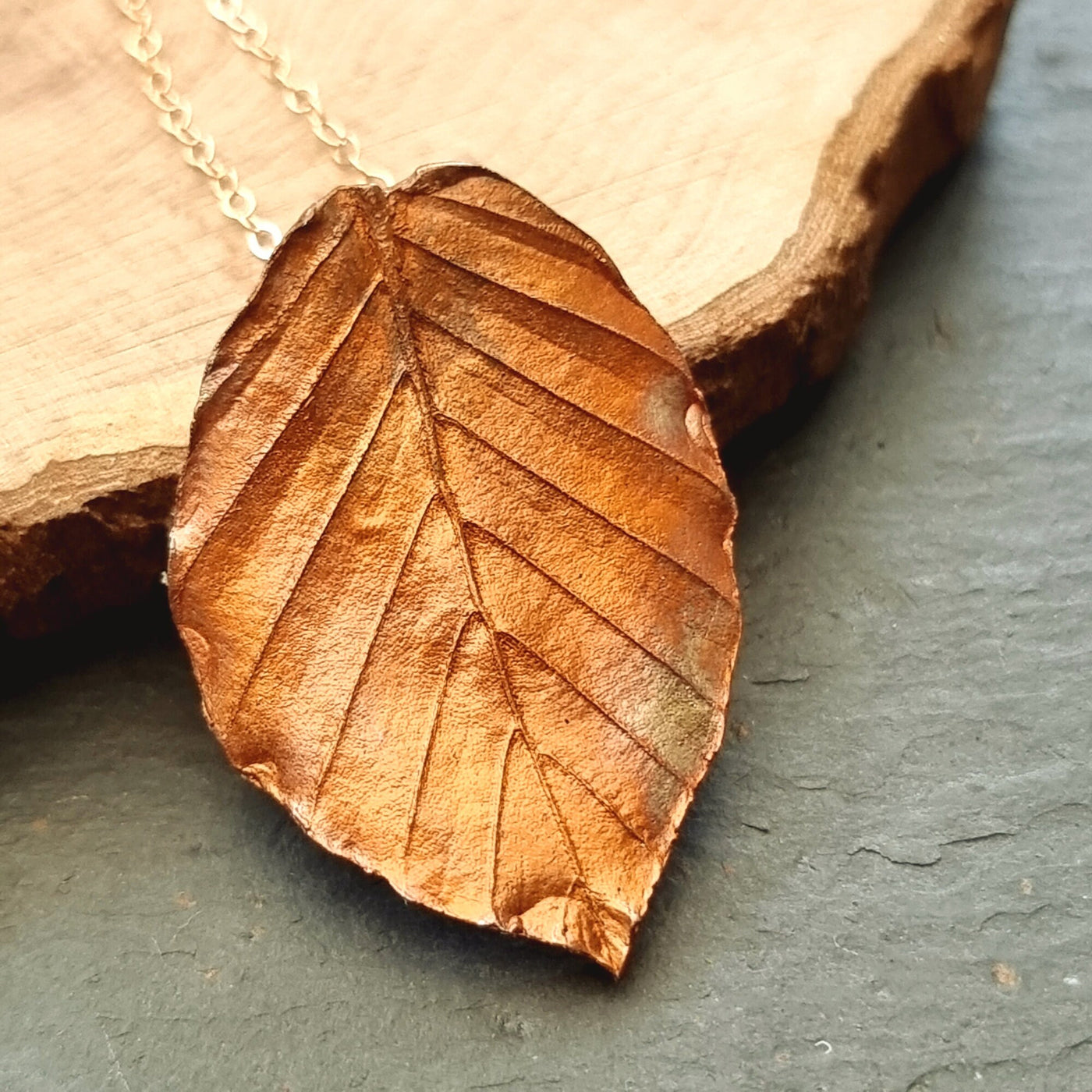 Handcrafted Copper Beech Leaf Necklace