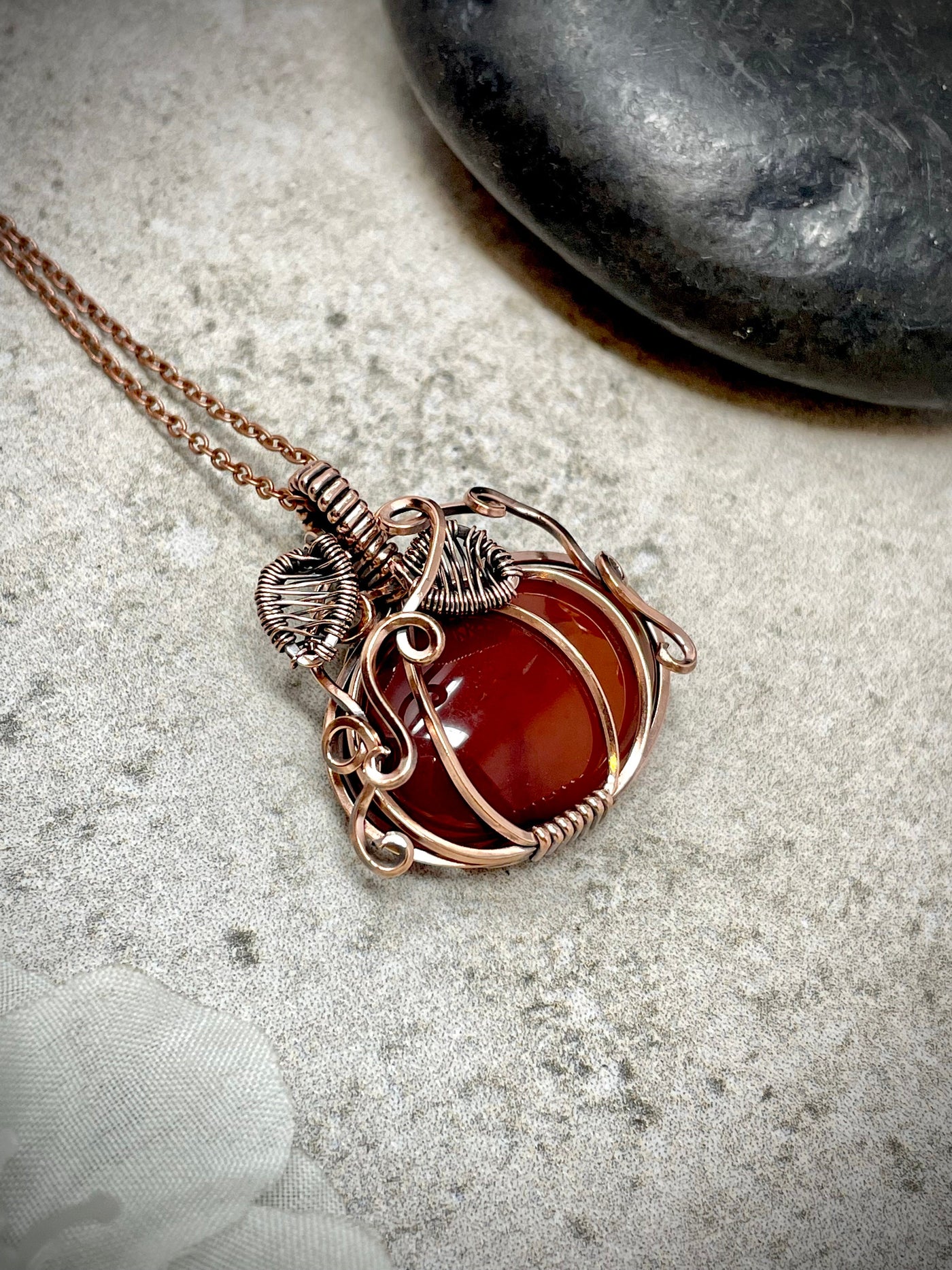 Wire Wrapped Carnelian Pumpkin Necklace