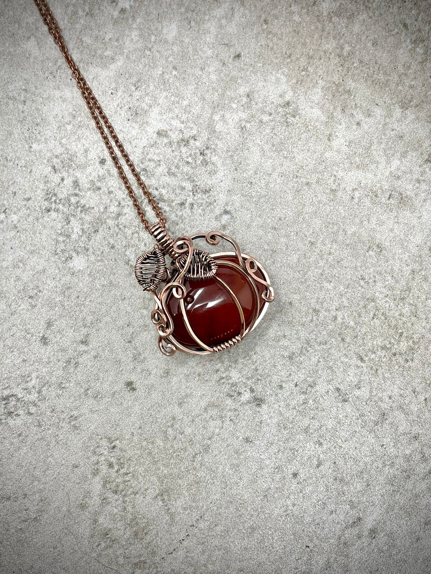 Wire Wrapped Carnelian Pumpkin Necklace