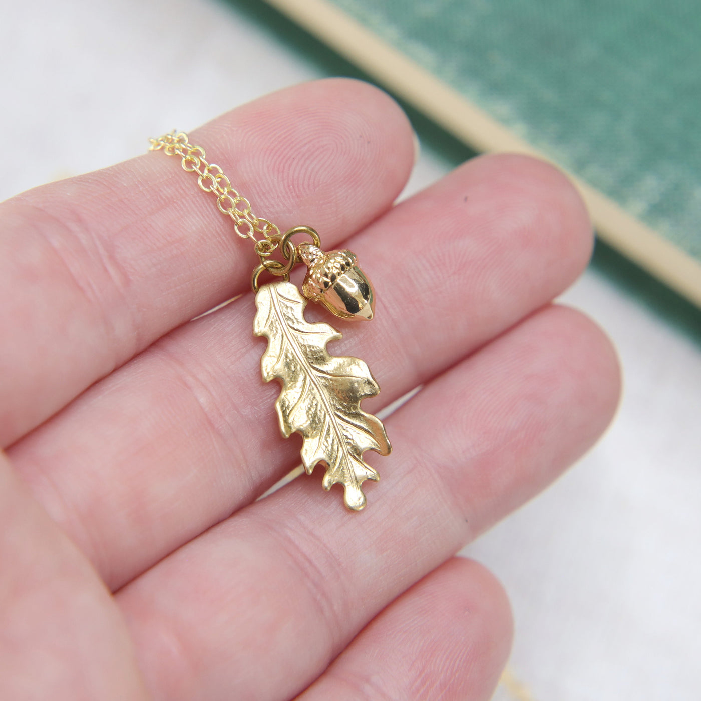 Golden Brass Oak Leaf & Acorn Necklace