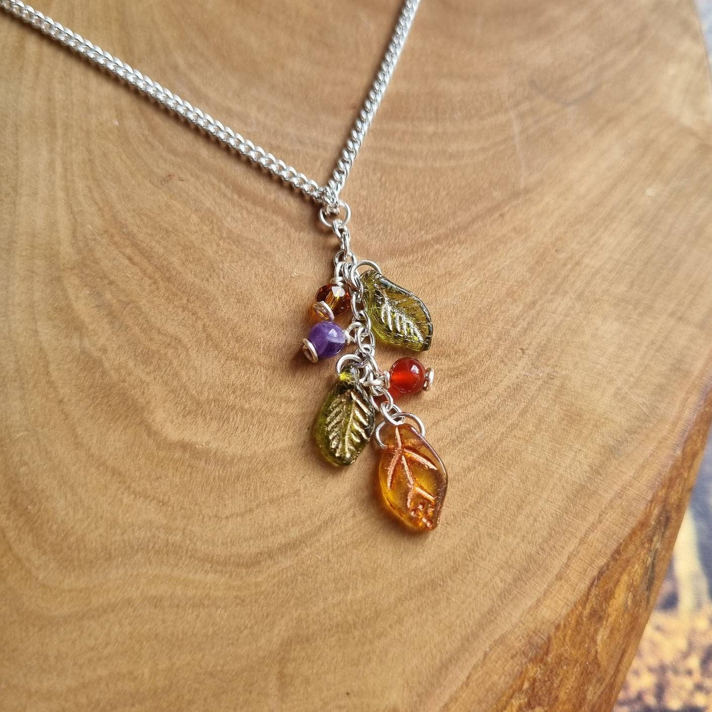 Autumn Leaf Crystal Pendant Necklace