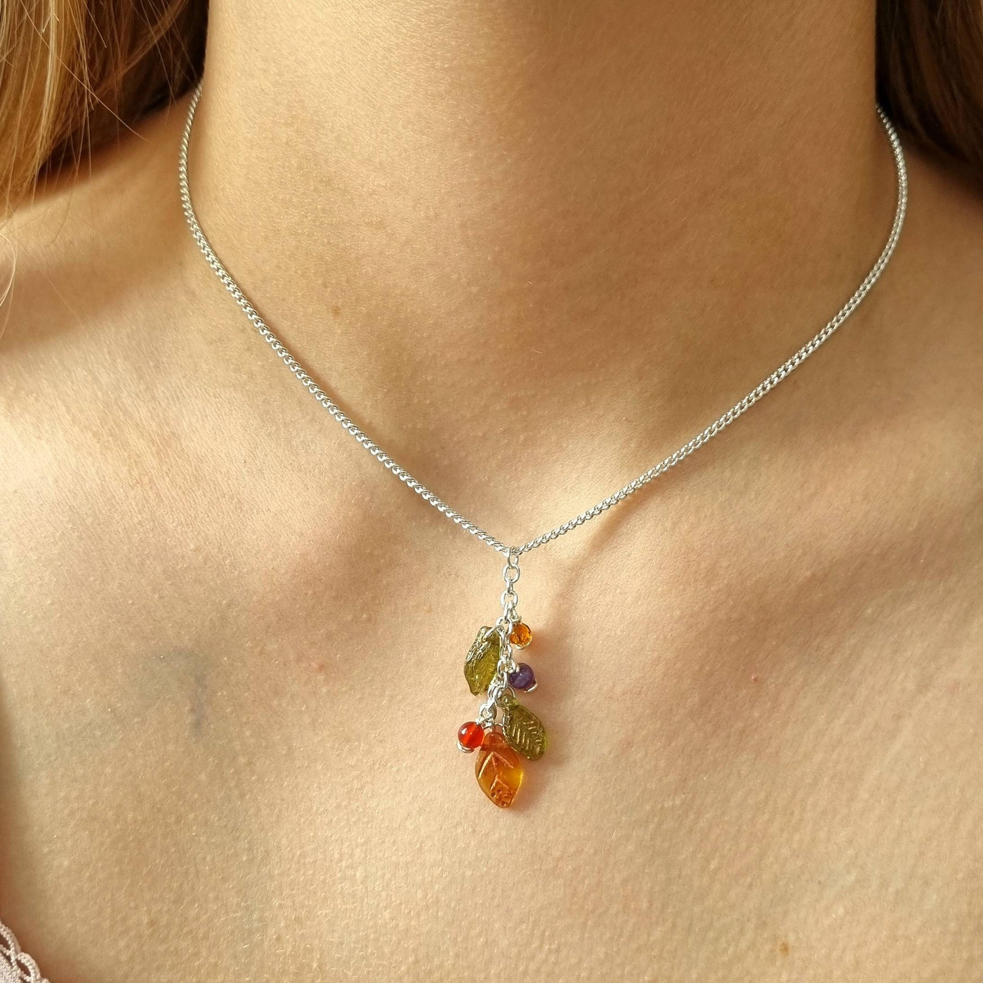 Autumn Leaf Crystal Pendant Necklace