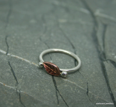 Sterling Silver Ring With Copper Leaf