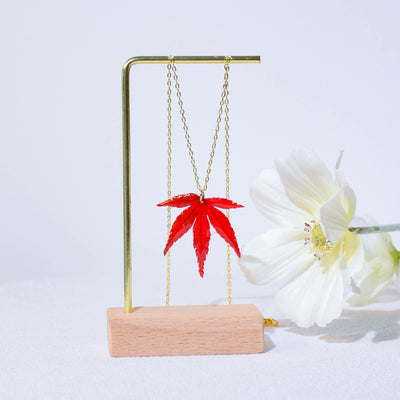Real Red Maple Pressed Leaf Necklace