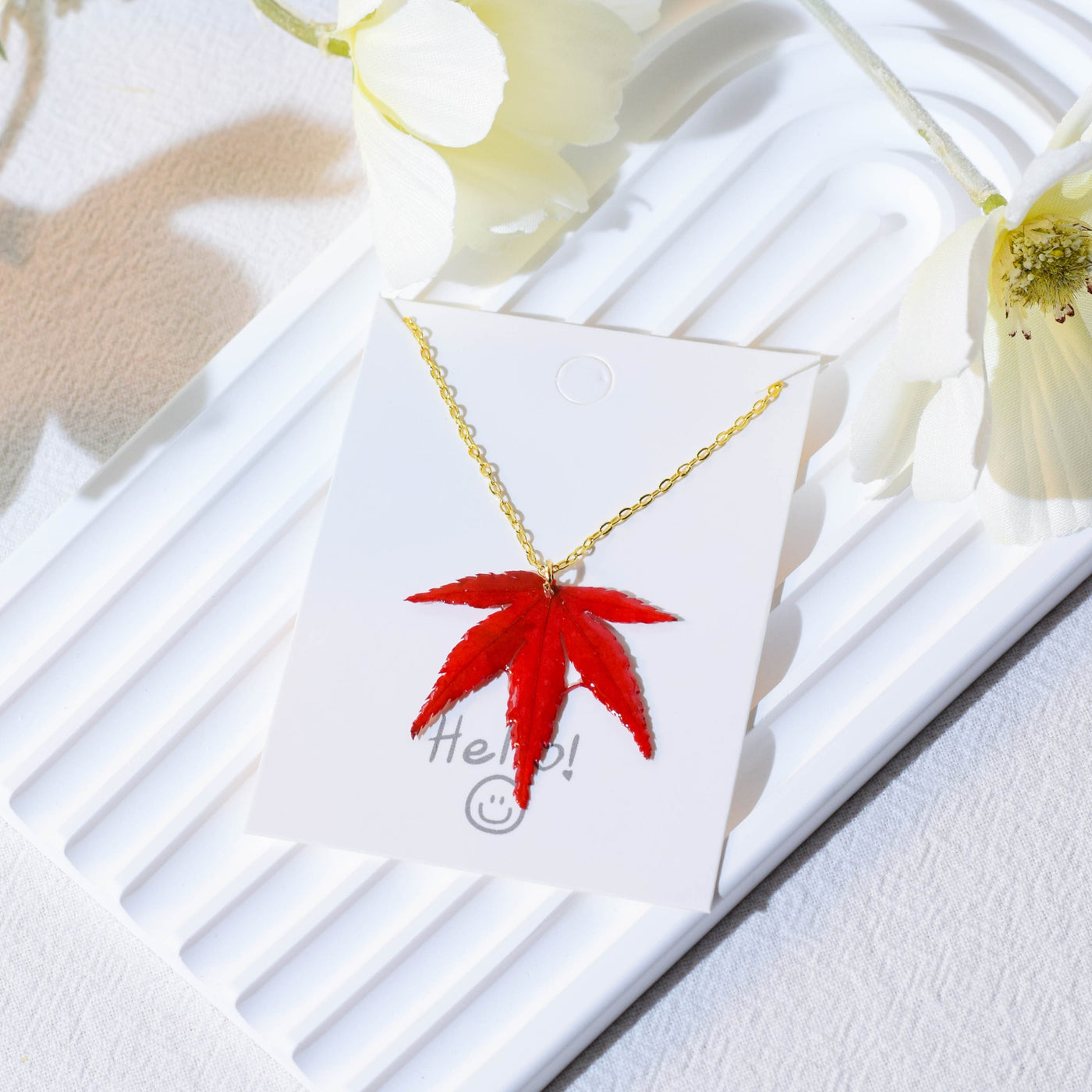 Real Red Maple Pressed Leaf Necklace