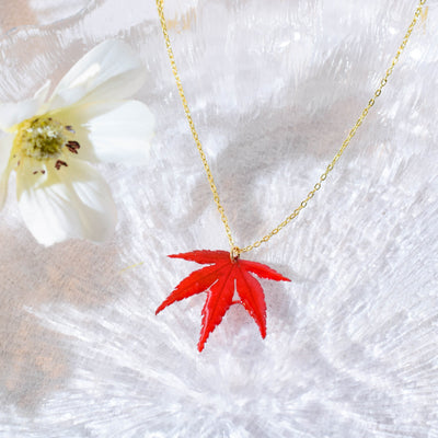 Real Red Maple Pressed Leaf Necklace