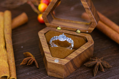 Pumpkins And Oak Leaves Silver Gothic Ring