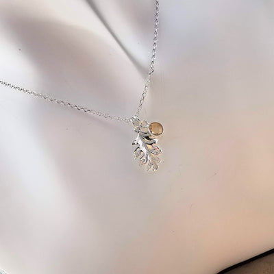 Sterling Silver Acorn Leaf & Gemstone Necklace