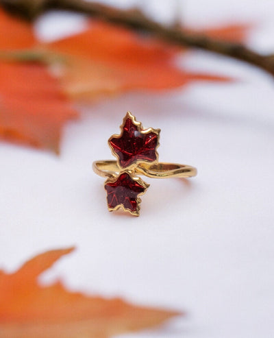 Red Enamel Maple Leaf Ring