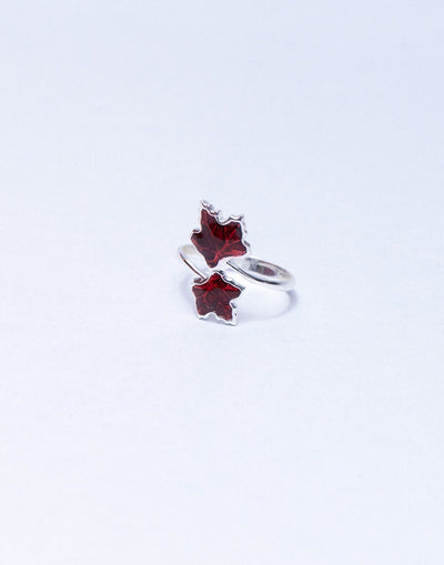 Red Enamel Maple Leaf Ring