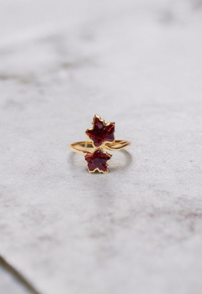 Red Enamel Maple Leaf Ring