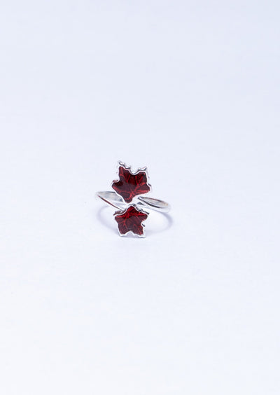 Red Enamel Maple Leaf Ring