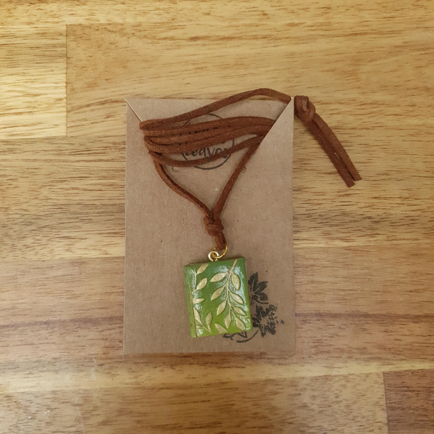 Polymer Clay Leafy Book Pendant Necklace