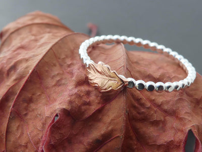 Handmade Dainty Copper Oak Leaf Silver Ring