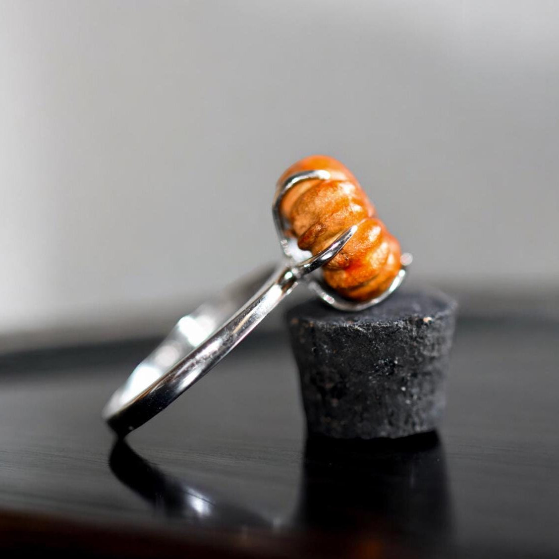 Miniature Pumpkin Silver Ring: Autumn Jewellery