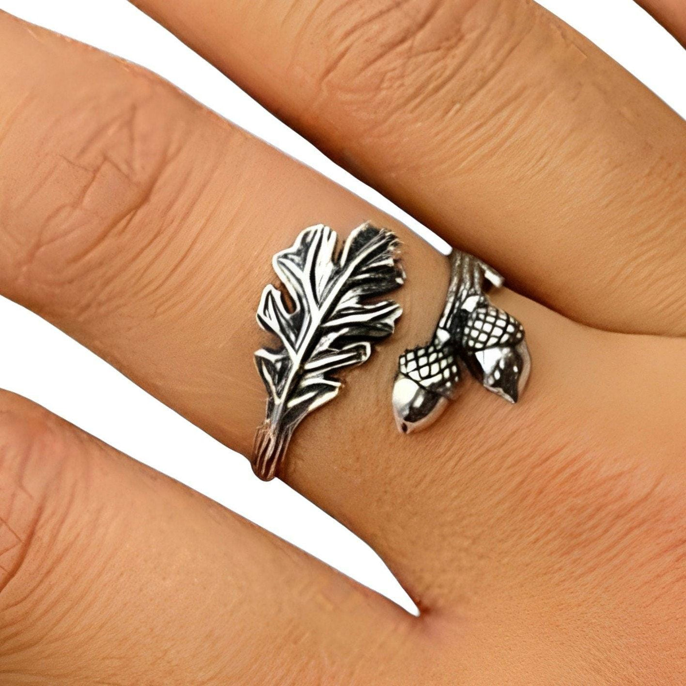 Oak Leaf Acorn Adjustable Sterling Silver Ring