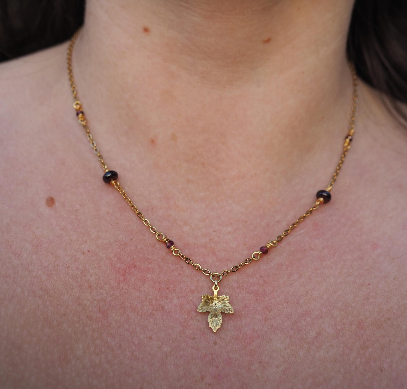 Maple Leaf Necklace Garnet Crystal Jewelry