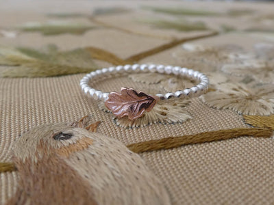 Handmade Dainty Copper Oak Leaf Silver Ring