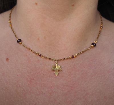 Maple Leaf Necklace Garnet Crystal Jewelry