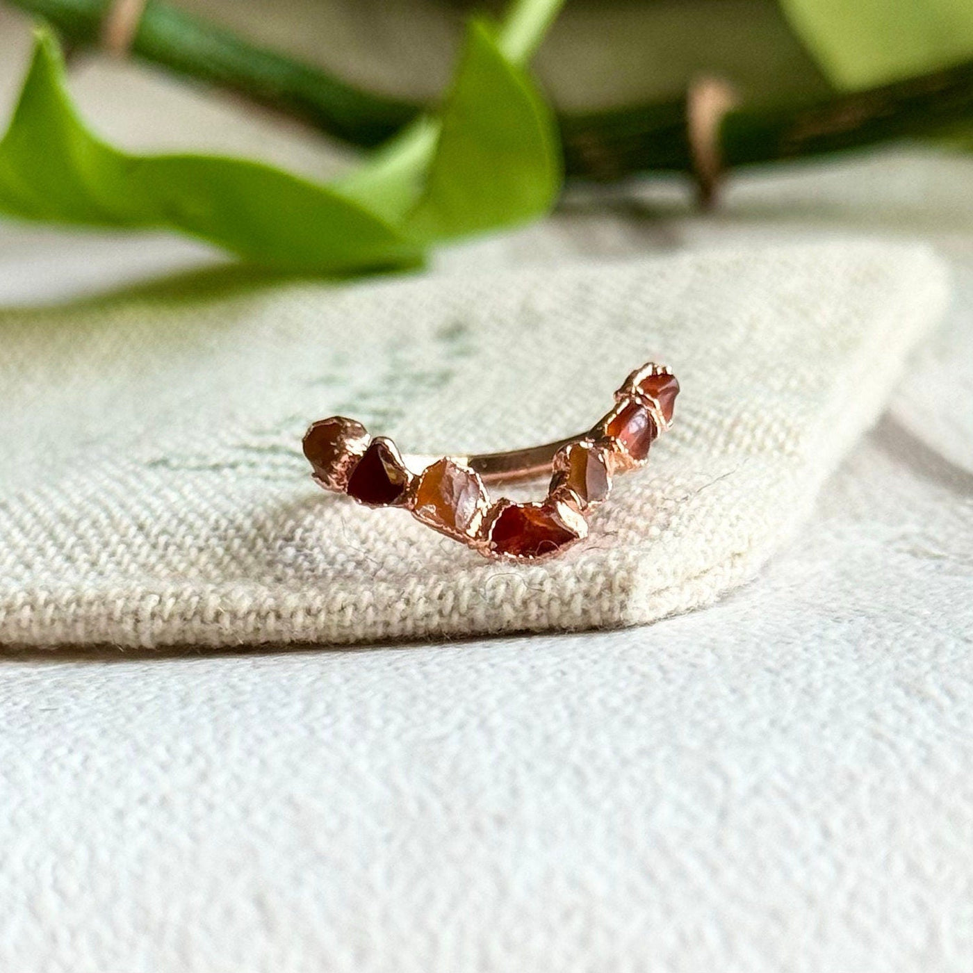 V-shaped Raw Carnelian Copper Ring