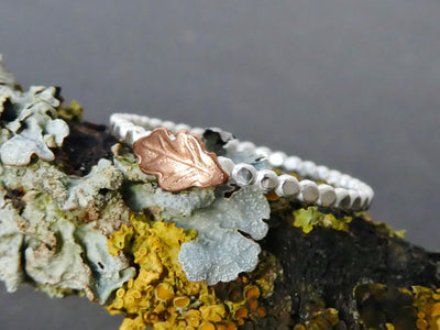 Handmade Dainty Copper Oak Leaf Silver Ring