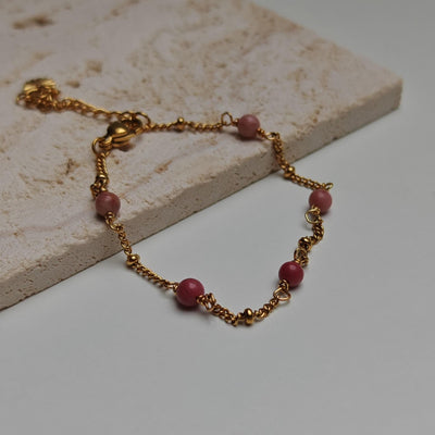 Rhodonite Pearl Gold Bracelet