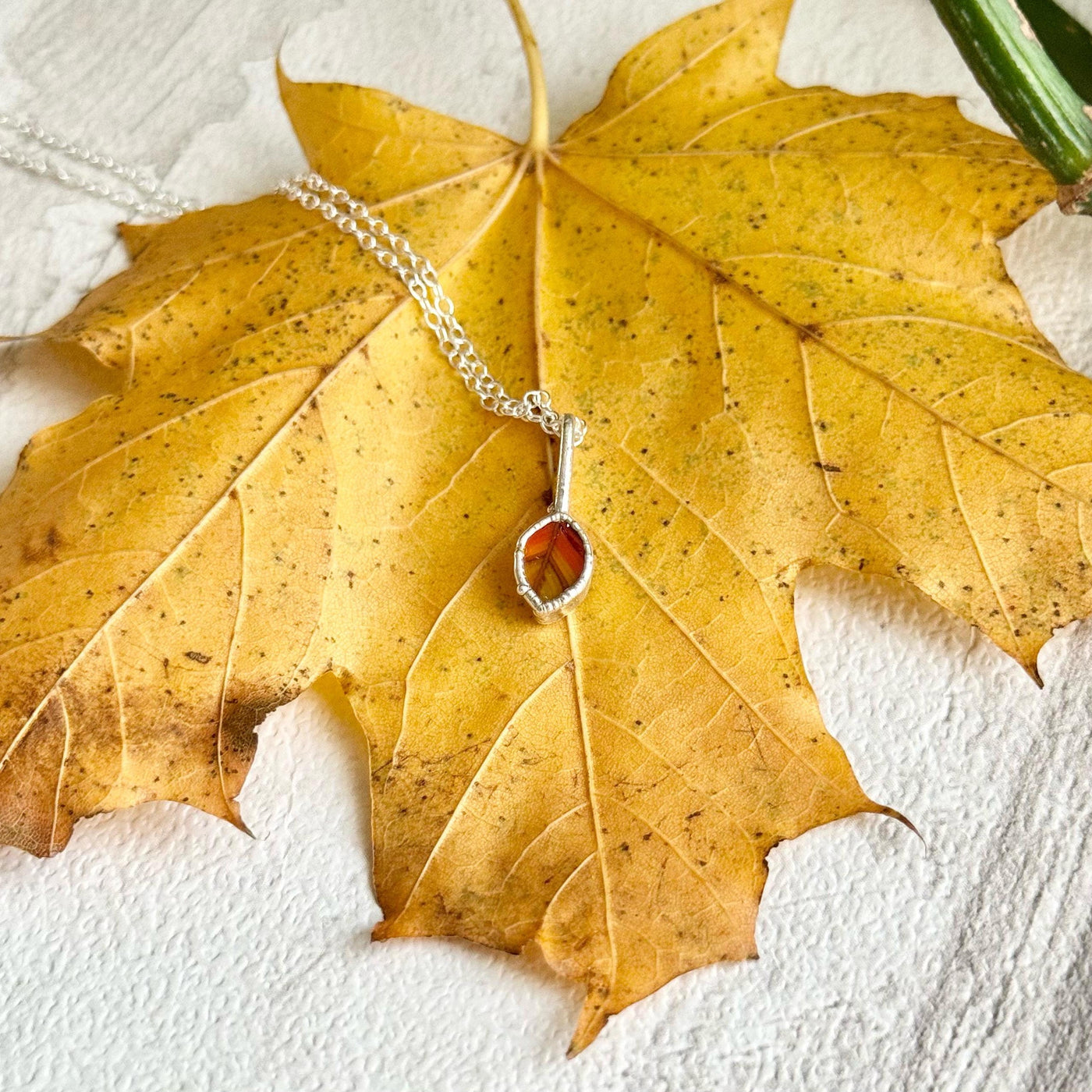 Tiny Silver Glass Leaf Necklace