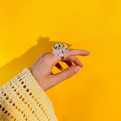 Big Flower Beaded Statement Ring