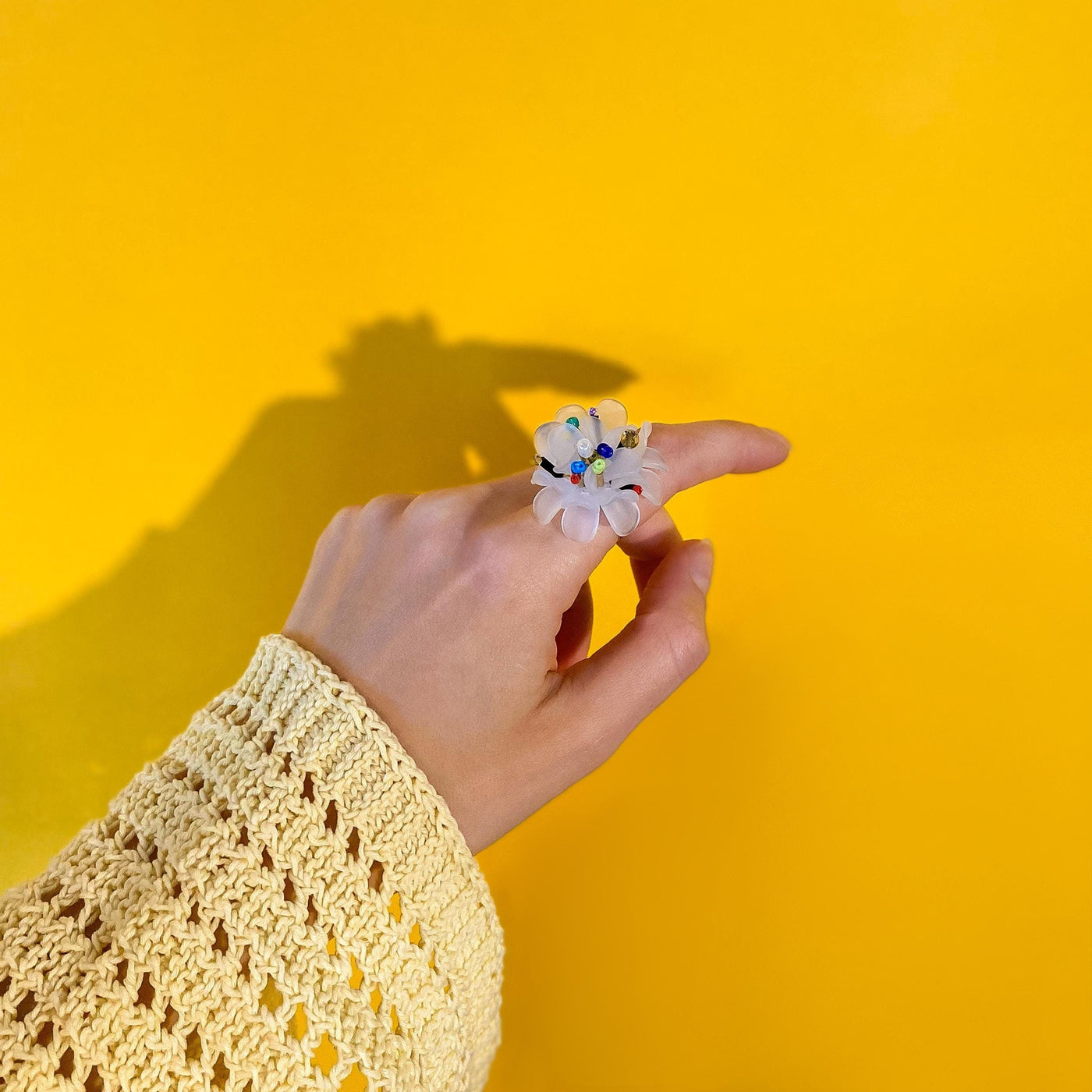 Big Flower Beaded Statement Ring