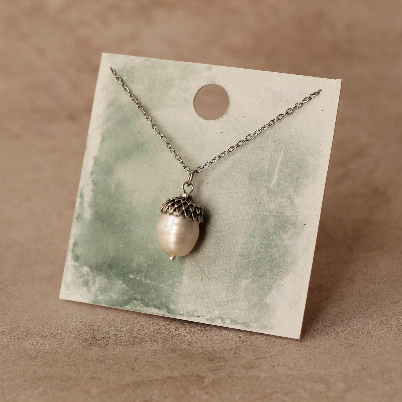 Freshwater Pearl Acorn Silver Necklace