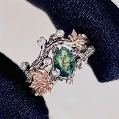 Natural Moss Agate Tree Branch Engagement Ring
