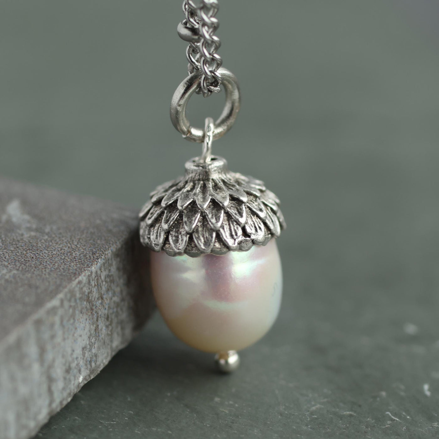Freshwater Pearl Acorn Silver Necklace