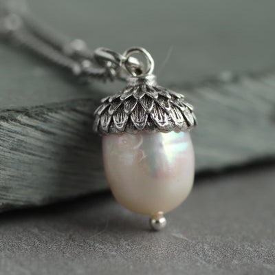 Freshwater Pearl Acorn Silver Necklace